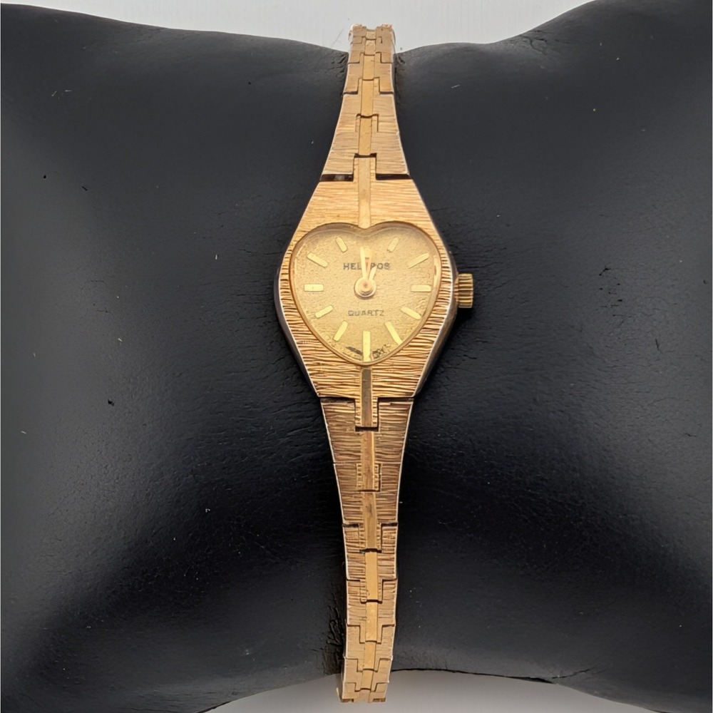Helbros Heart Watch Gold Tone Textured Dial Vintage Quartz Petite 24621